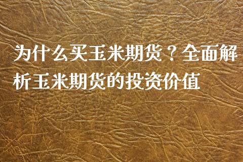 为什么买玉米期货？全面解析玉米期货的投资价值_https://wap.letulww.com_投资策略_第1张