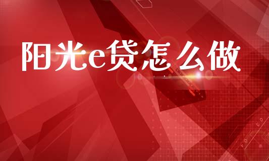阳光e贷怎么做_https://wap.letulww.com_投资策略_第1张