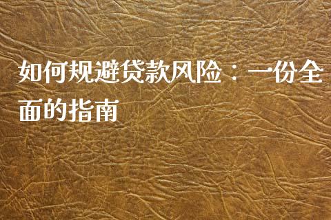 如何规避贷款风险：一份全面的指南_https://wap.letulww.com_投资策略_第1张