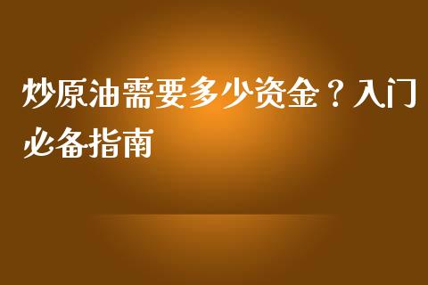 炒原油需要多少资金？入门必备指南_https://wap.letulww.com_融资租赁_第1张