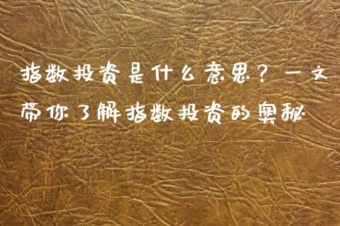 指数投资是什么意思？一文带你了解指数投资的奥秘_https://wap.letulww.com_投资策略_第1张