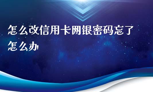 怎么改信用卡网银密码忘了怎么办_https://wap.letulww.com_外汇交易_第1张
