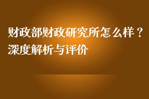 财政部财政研究所怎么样？深度解析与评价_https://wap.letulww.com_融资租赁_第1张