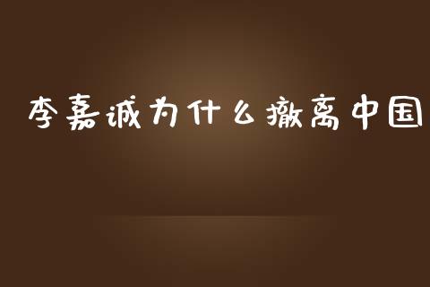 李嘉诚为什么撤离中国_https://wap.letulww.com_投资管理_第1张
