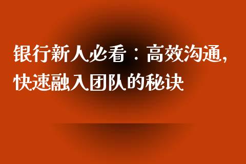 银行新人必看：高效沟通，快速融入团队的秘诀_https://wap.letulww.com_融资租赁_第1张