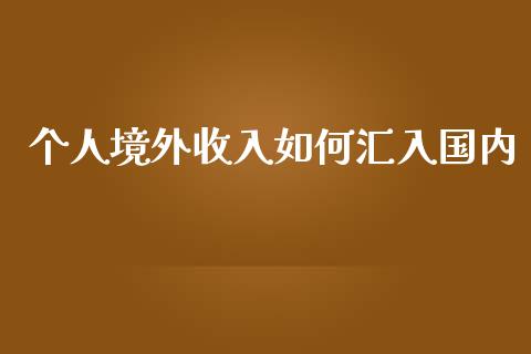 个人境外收入如何汇入国内_https://wap.letulww.com_外汇交易_第1张