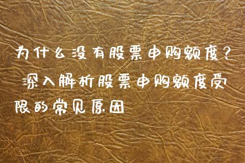 为什么没有股票申购额度？ 深入解析股票申购额度受限的常见原因_https://wap.letulww.com_投资管理_第1张