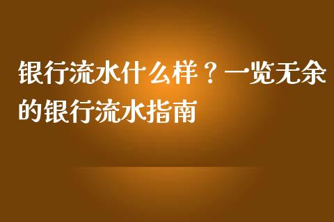 银行流水什么样？一览无余的银行流水指南_https://wap.letulww.com_投资管理_第1张