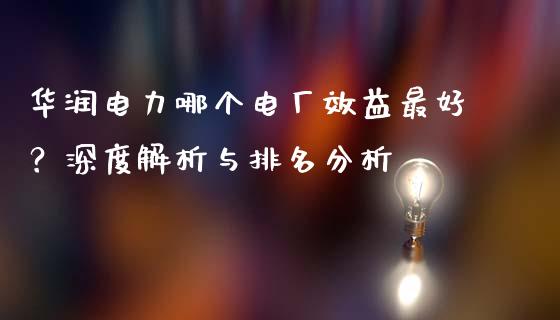 华润电力哪个电厂效益最好？深度解析与排名分析_https://wap.letulww.com_投资策略_第1张